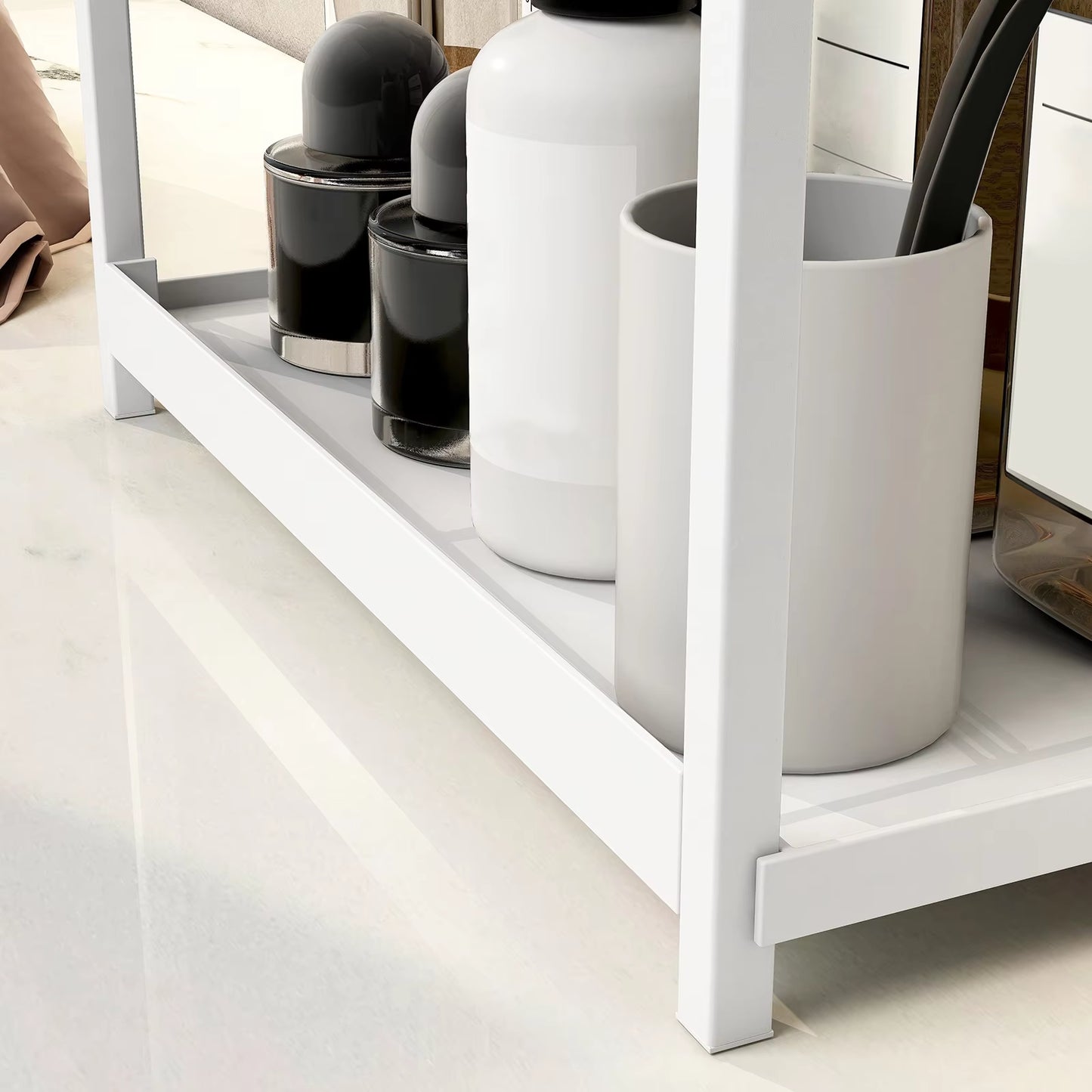 2 Tier Multifunctional Countertop Storage Rack,Bathroom Cosmetic Storage,Kitchen Spice Holder,Large-Capacity,Black and White