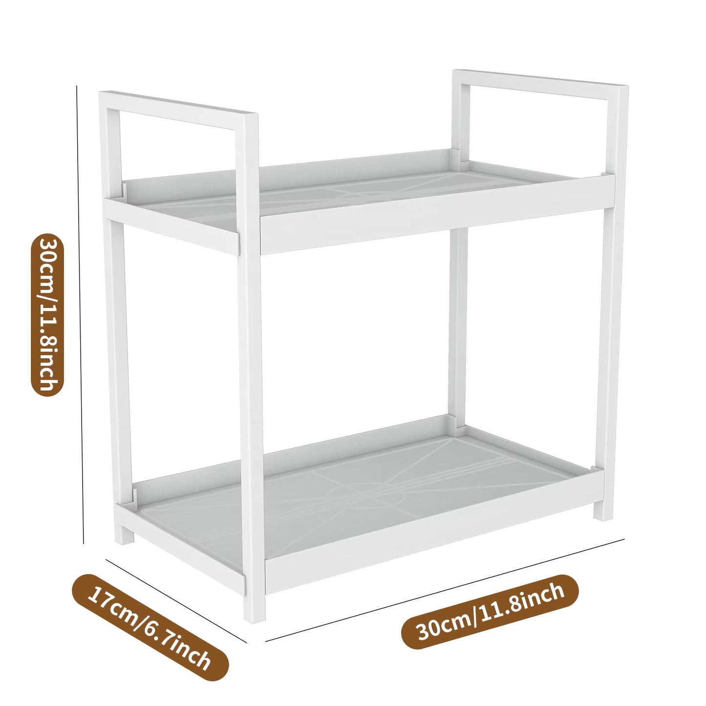 2 Tier Multifunctional Countertop Storage Rack,Bathroom Cosmetic Storage,Kitchen Spice Holder,Large-Capacity,Black and White