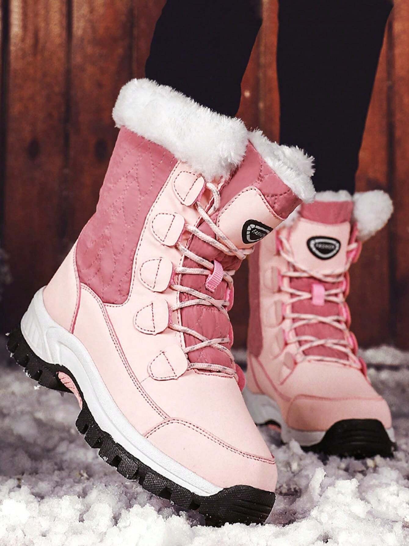 Women'S Outdoor Casual Sports Boots, Lace-Up High-Top Warm Snow Boots for Winter