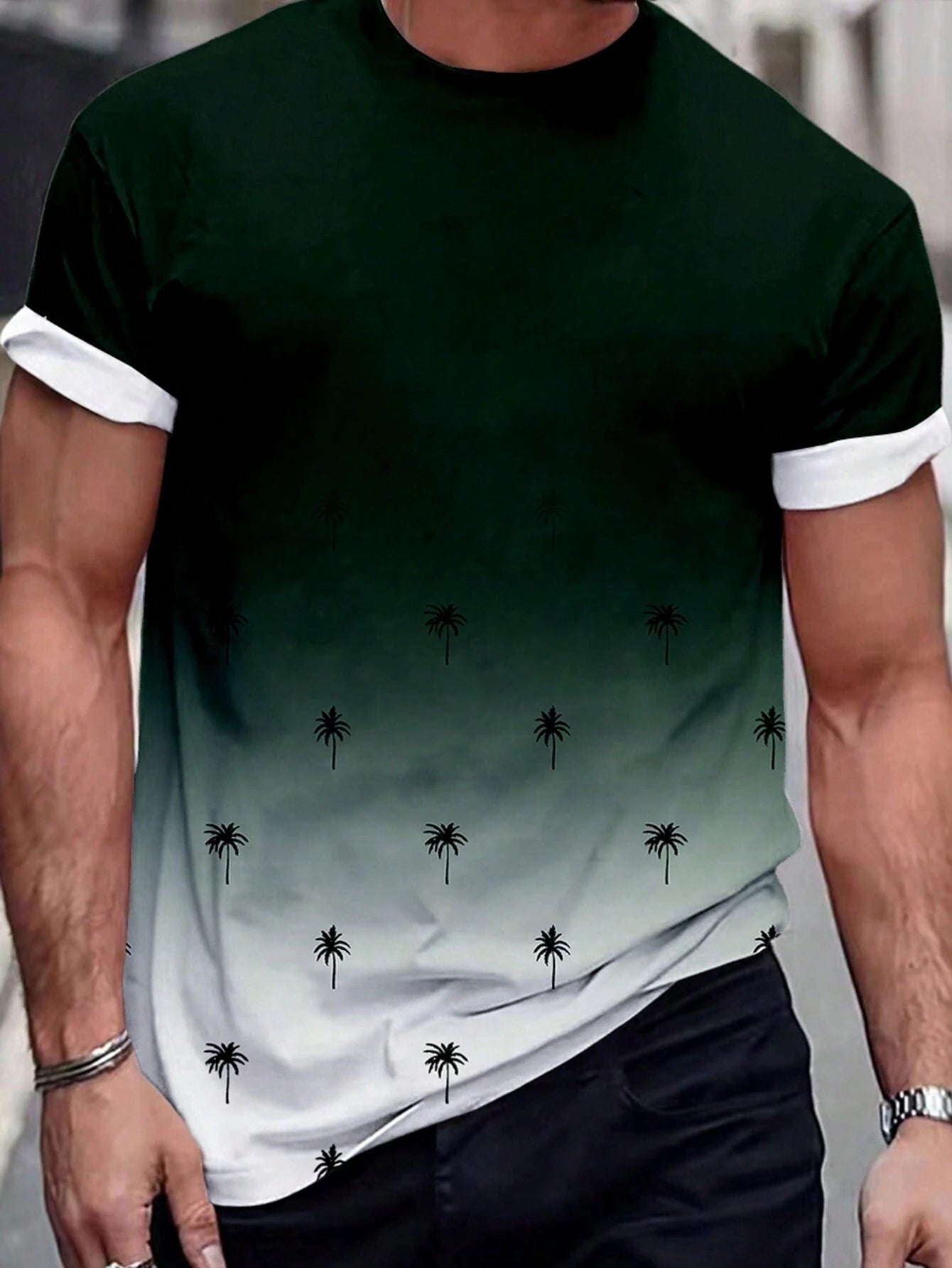 Manfinity Homme Men'S Gradient Coconut Tree Printed Short Sleeve T-Shirt