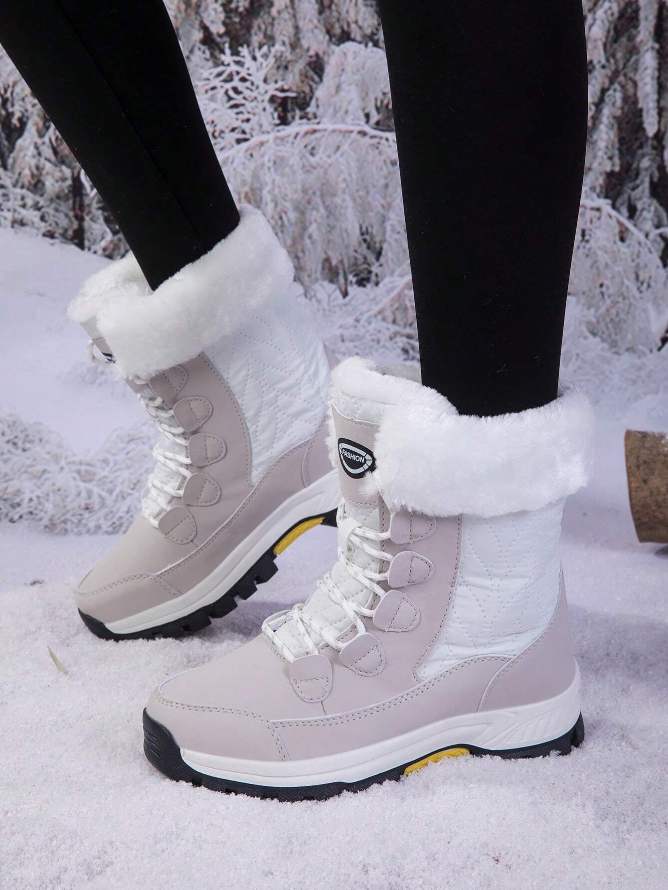 Women'S Outdoor Casual Sports Boots, Lace-Up High-Top Warm Snow Boots for Winter