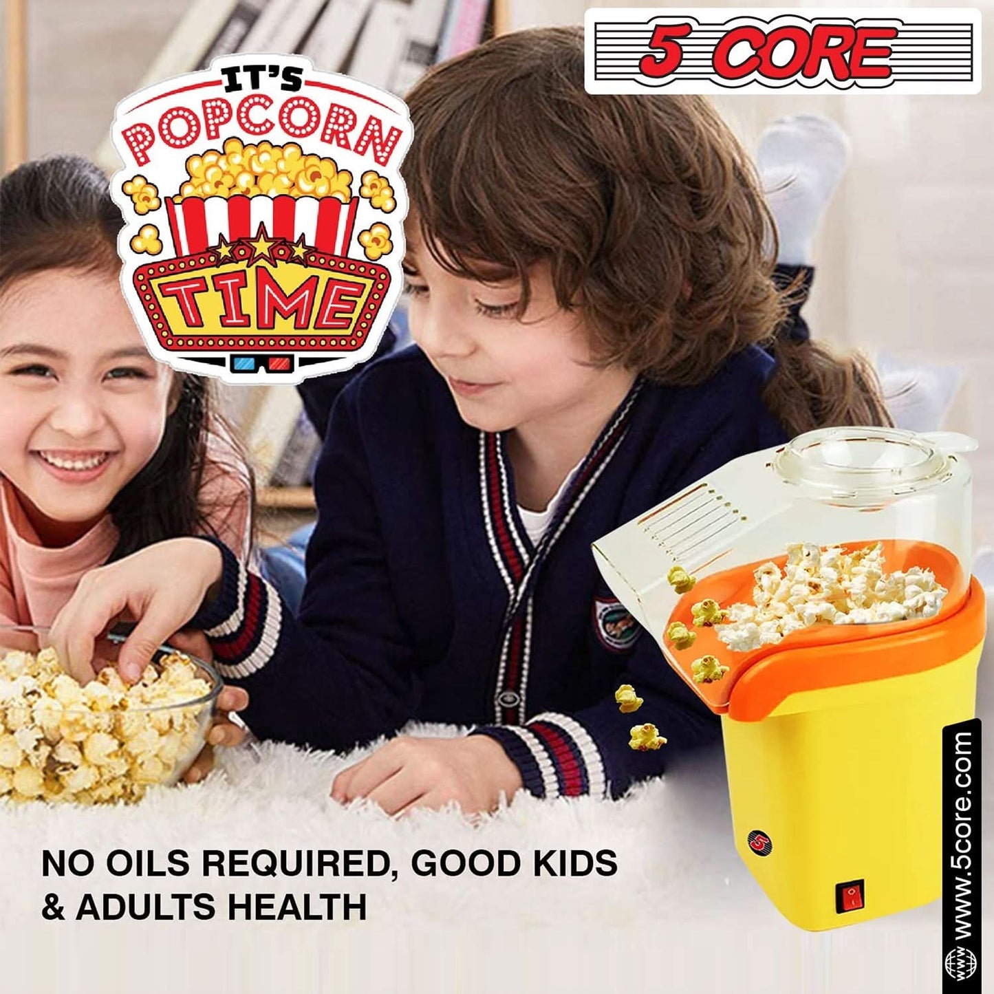 5Core Popcorn Machine 16 Cup Hot Air Popper Mini Portable Electric Pop Corn Maker