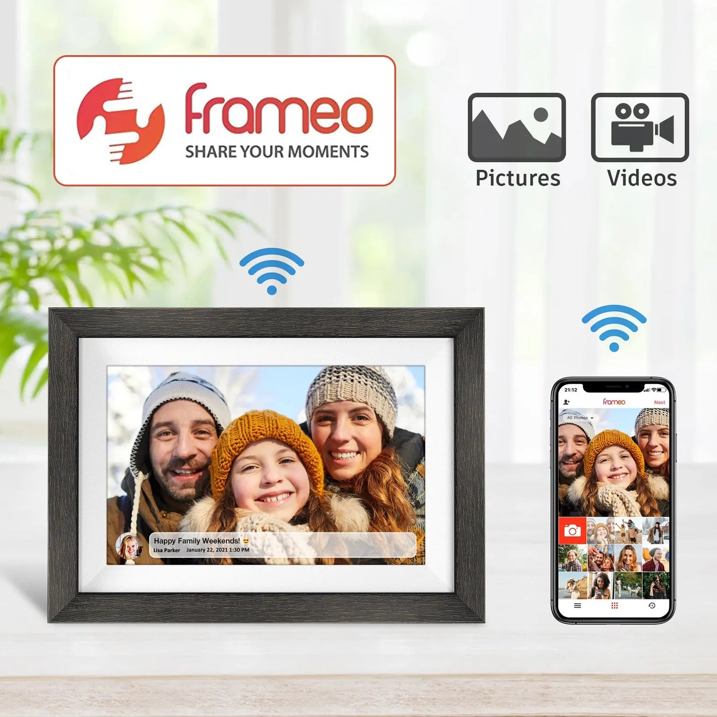 Frameo 32GB Memory 10.1 Inch Smart Digital Picture Frame Wood Wifi IPS HD 1080P Electronic Digital Photo Frame Touch Screen