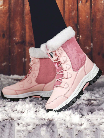 Women'S Outdoor Casual Sports Boots, Lace-Up High-Top Warm Snow Boots for Winter