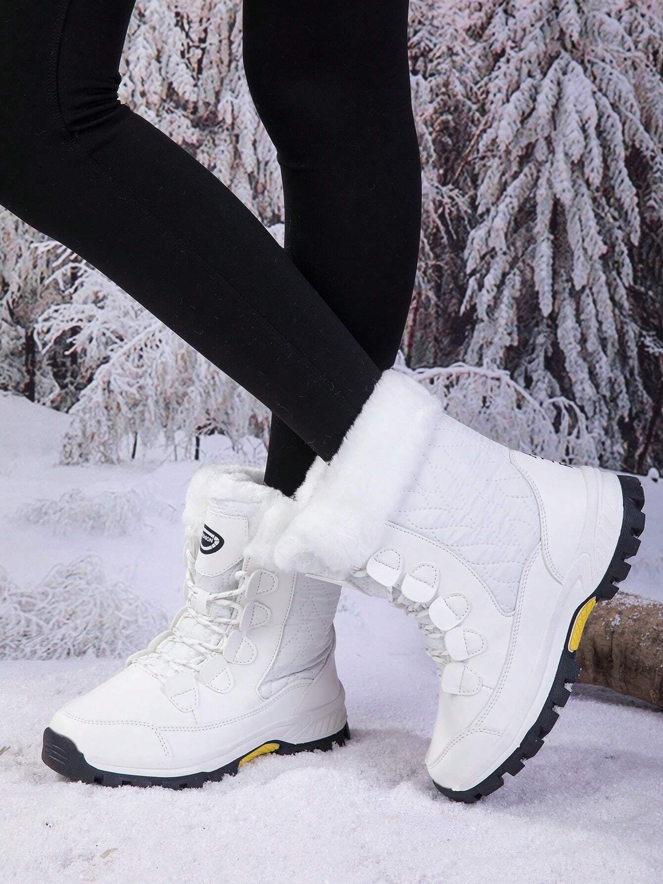 Women'S Outdoor Casual Sports Boots, Lace-Up High-Top Warm Snow Boots for Winter