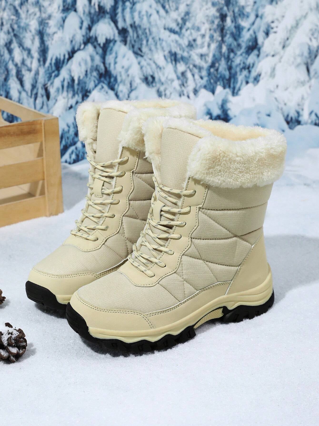 Women'S Outdoor Casual Sports Boots, Lace-Up High-Top Warm Snow Boots for Winter