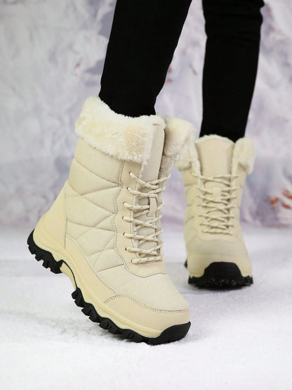 Women'S Outdoor Casual Sports Boots, Lace-Up High-Top Warm Snow Boots for Winter