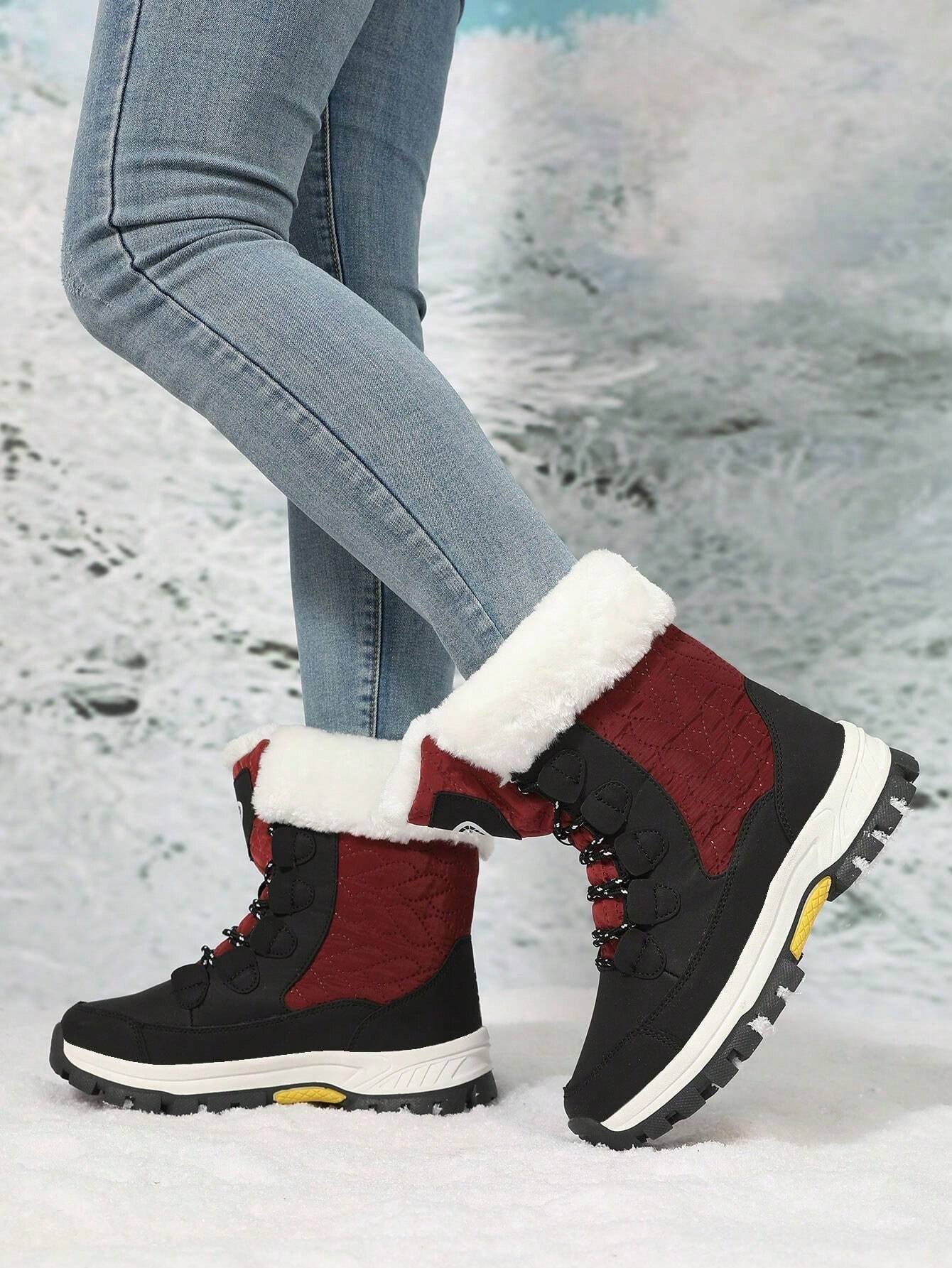 Women'S Outdoor Casual Sports Boots, Lace-Up High-Top Warm Snow Boots for Winter