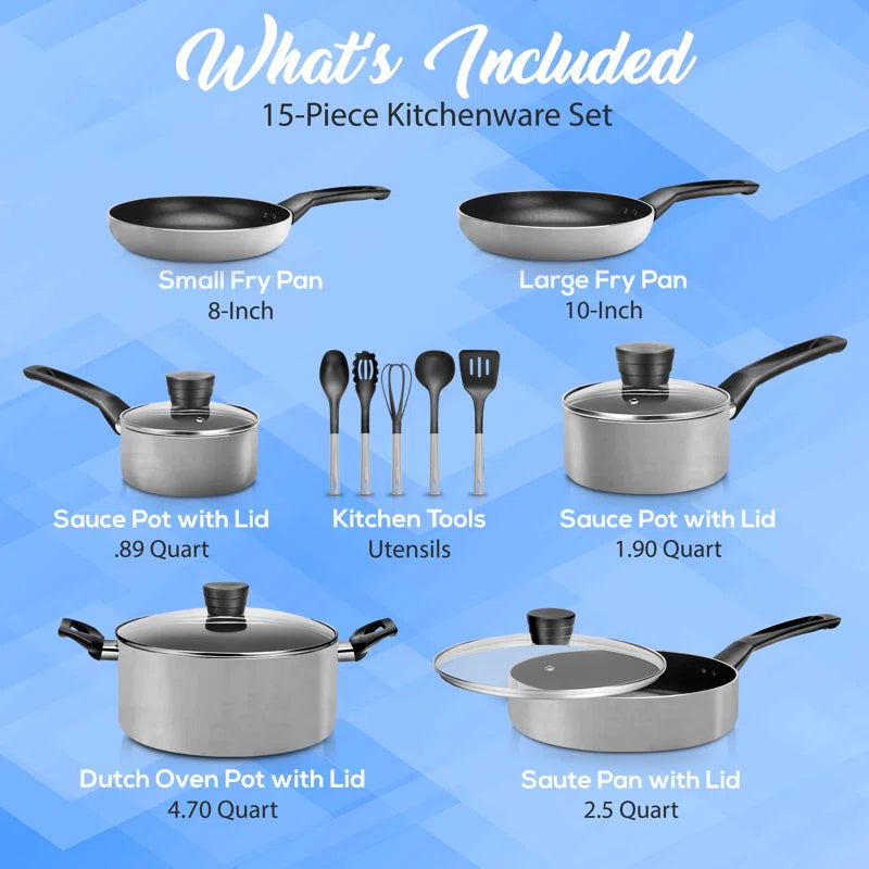 15 - Piece Non-Stick Aluminum Cookware Set