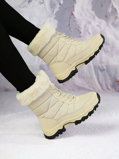 Women'S Outdoor Casual Sports Boots, Lace-Up High-Top Warm Snow Boots for Winter