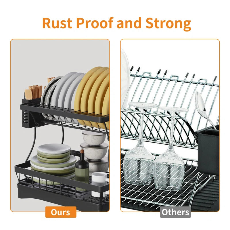 2-Tier Stainless Steel Dish Drainer Rack Dish Rack