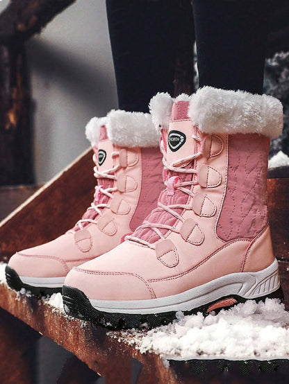 Women'S Outdoor Casual Sports Boots, Lace-Up High-Top Warm Snow Boots for Winter