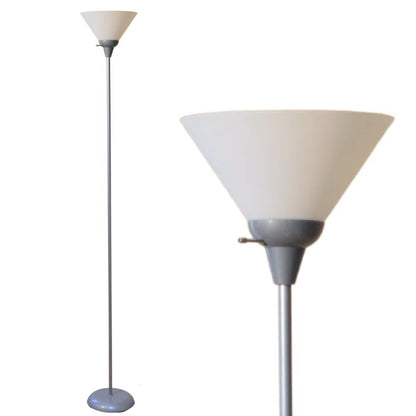 Ankrum 71" Silver Torchiere Floor Lamp with White Shade for Living Room, Bedroom, and Office