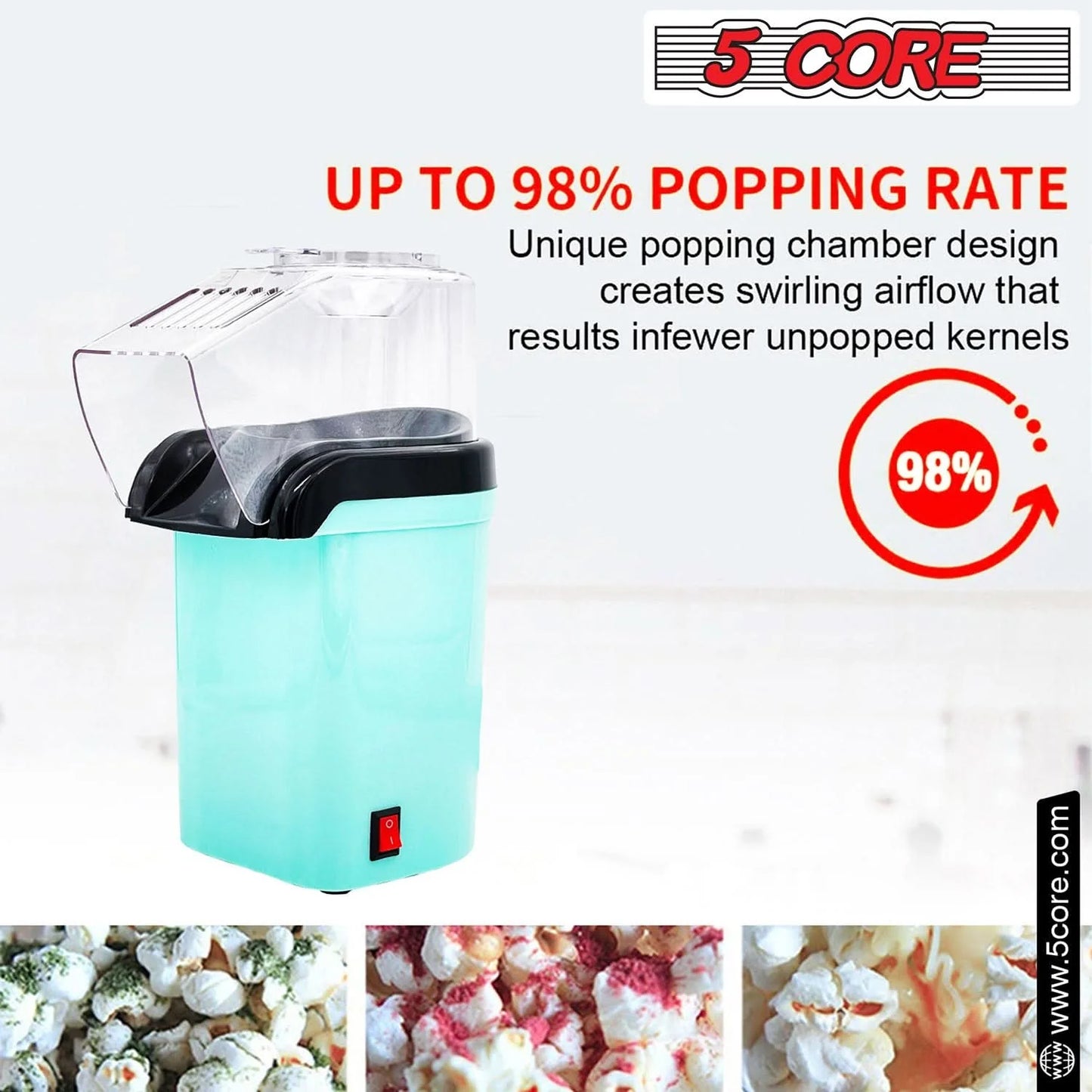 5Core Popcorn Machine 16 Cup Hot Air Popper Mini Portable Electric Pop Corn Maker