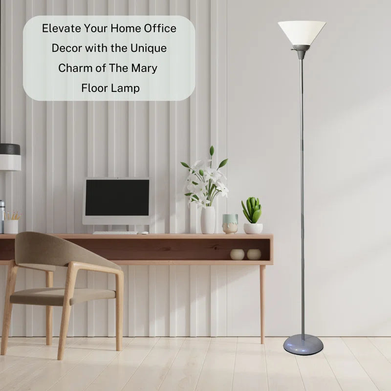 Ankrum 71" Silver Torchiere Floor Lamp with White Shade for Living Room, Bedroom, and Office