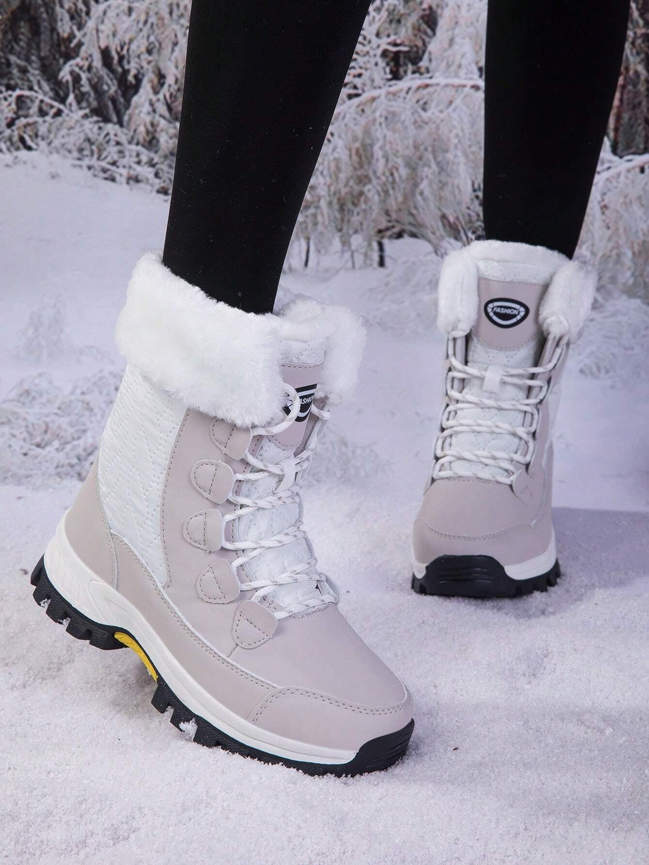 Women'S Outdoor Casual Sports Boots, Lace-Up High-Top Warm Snow Boots for Winter