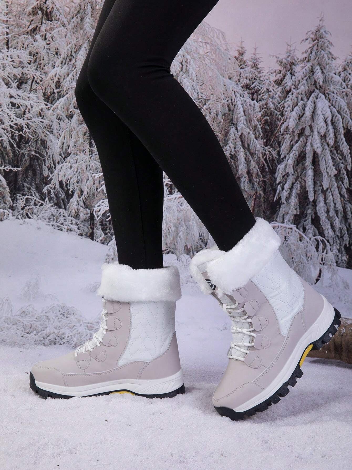 Women'S Outdoor Casual Sports Boots, Lace-Up High-Top Warm Snow Boots for Winter