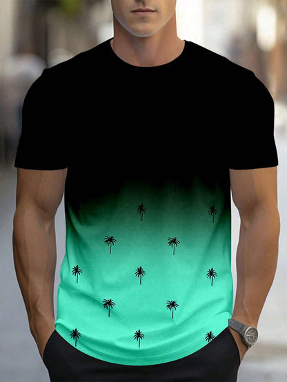 Manfinity Homme Men'S Gradient Coconut Tree Printed Short Sleeve T-Shirt