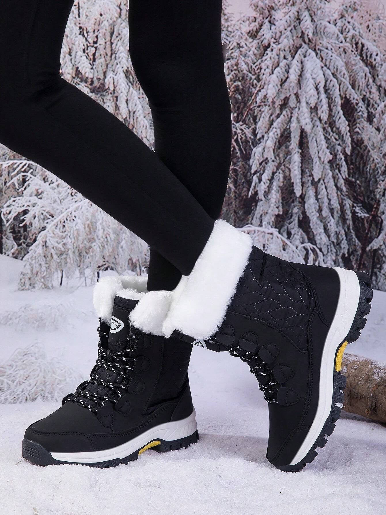 Women'S Outdoor Casual Sports Boots, Lace-Up High-Top Warm Snow Boots for Winter