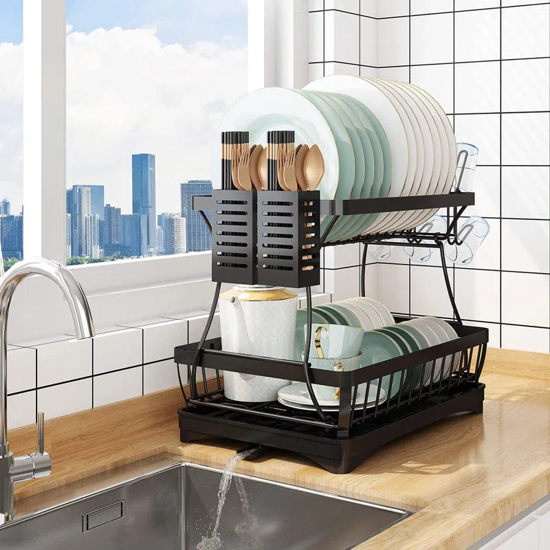 2-Tier Stainless Steel Dish Drainer Rack Dish Rack