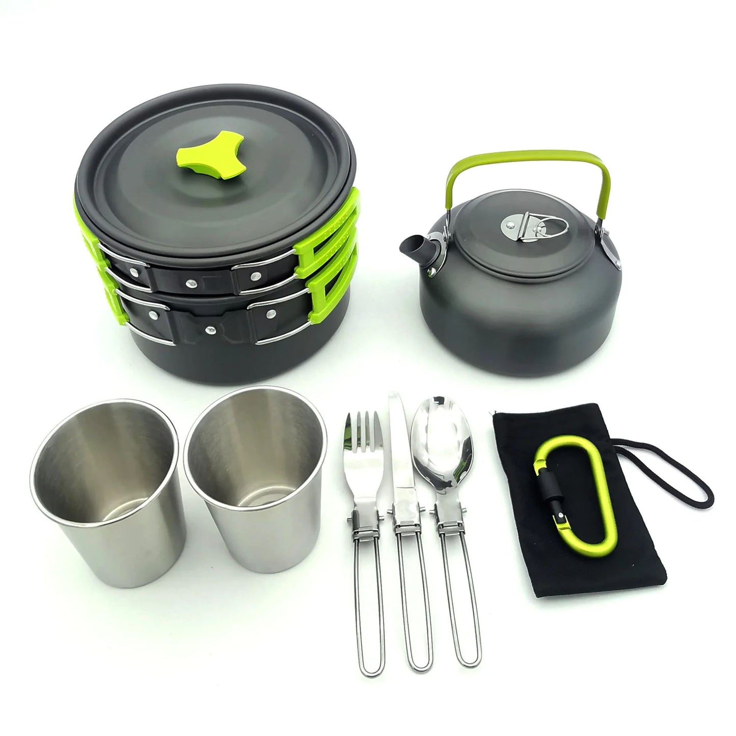 Camping Cookware Set Aluminum Non-Stick Portable Outdoor Cutlery Kettle Pot Cookware Cooking Pot Bowls for Hiking BBQ Picnic