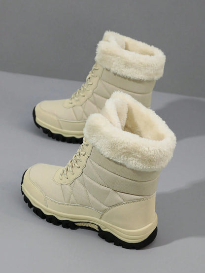 Women'S Outdoor Casual Sports Boots, Lace-Up High-Top Warm Snow Boots for Winter