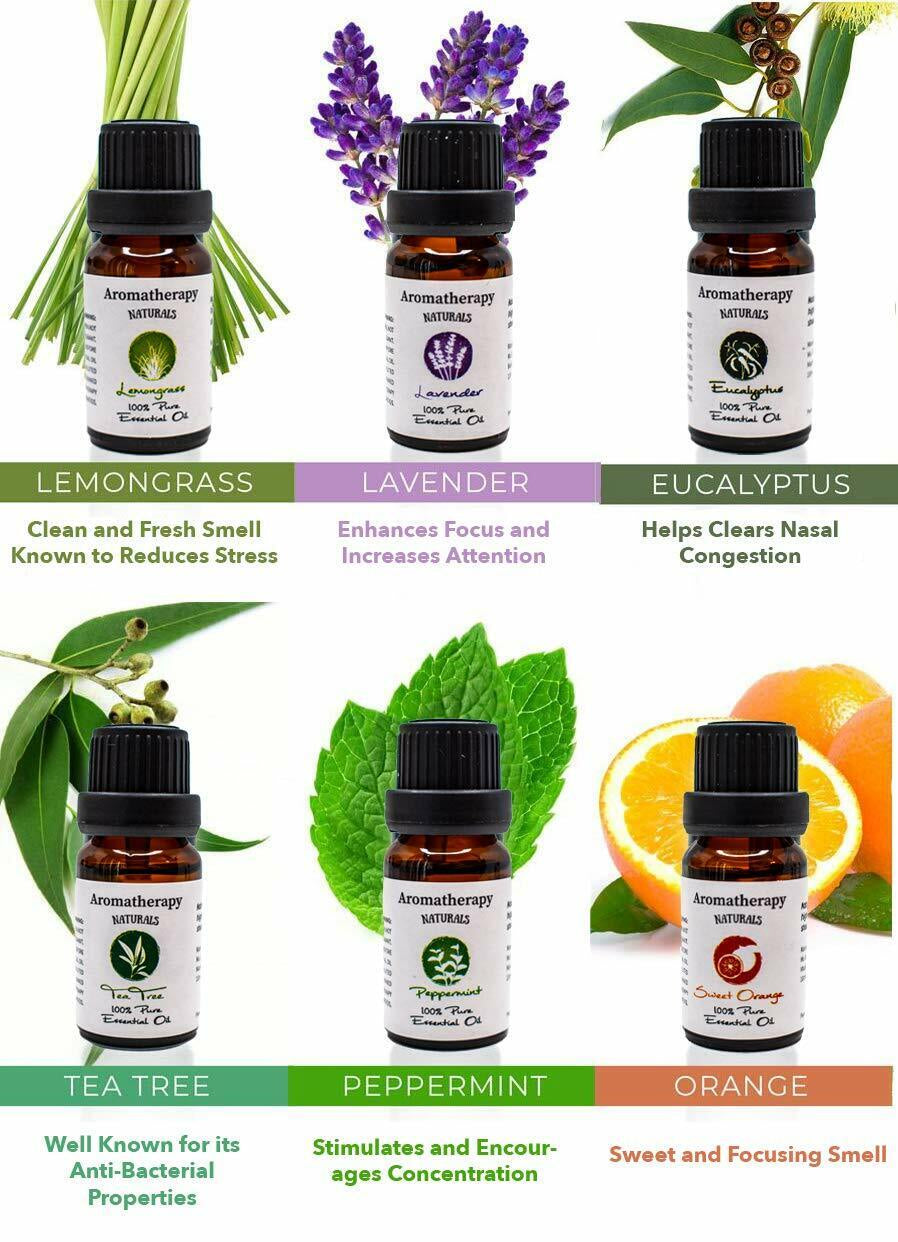 Premium Aromatherapy Essential Oils Set - 6-Pack for Aroma Diffuser & Relaxation