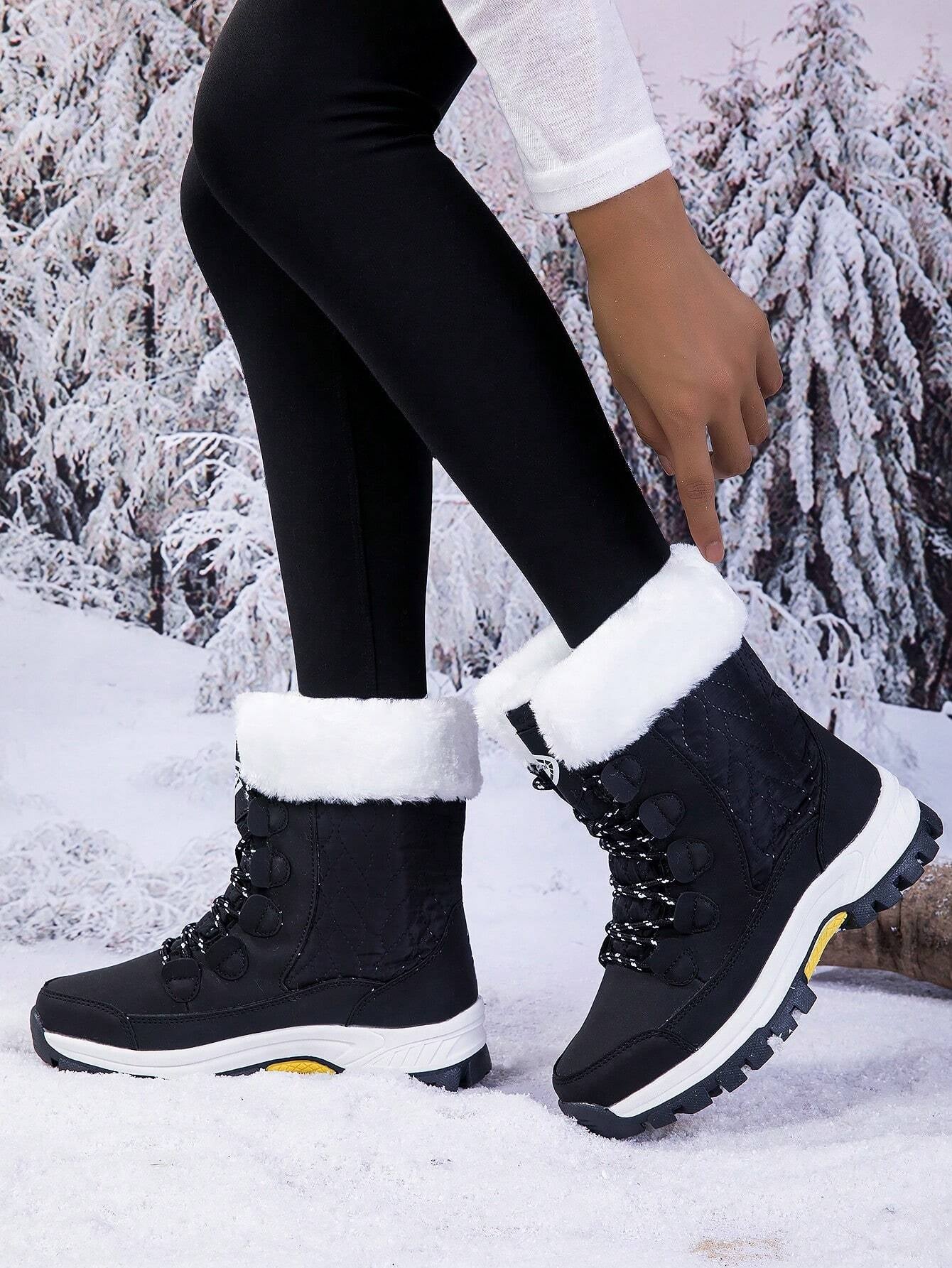 Women'S Outdoor Casual Sports Boots, Lace-Up High-Top Warm Snow Boots for Winter