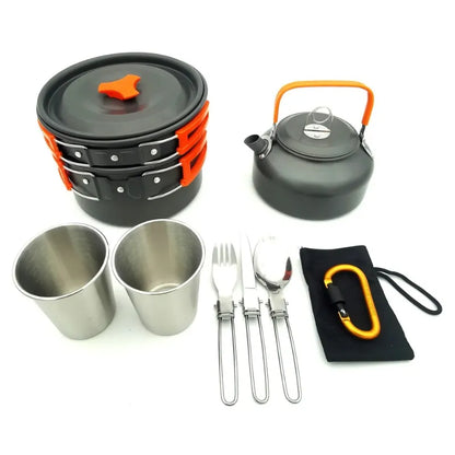 Camping Cookware Set Aluminum Non-Stick Portable Outdoor Cutlery Kettle Pot Cookware Cooking Pot Bowls for Hiking BBQ Picnic