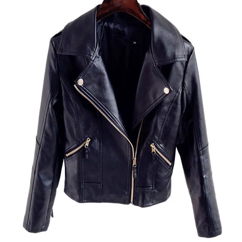 Fall Leisure Boylish Motorcycle Jacket Women Autumn Winter Black Fashion Outwear Faux Leather PU Jacket Gothic Leather Coats