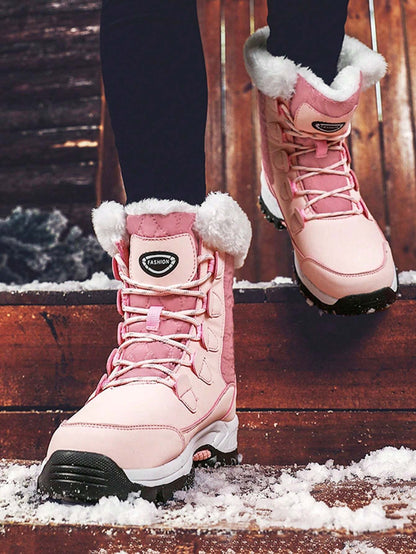 Women'S Outdoor Casual Sports Boots, Lace-Up High-Top Warm Snow Boots for Winter