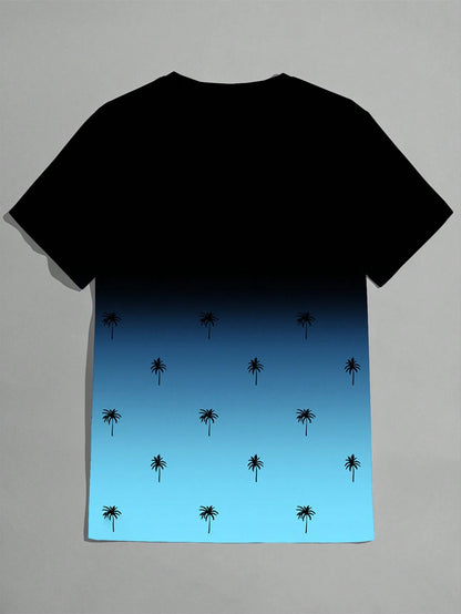 Manfinity Homme Men'S Gradient Coconut Tree Printed Short Sleeve T-Shirt