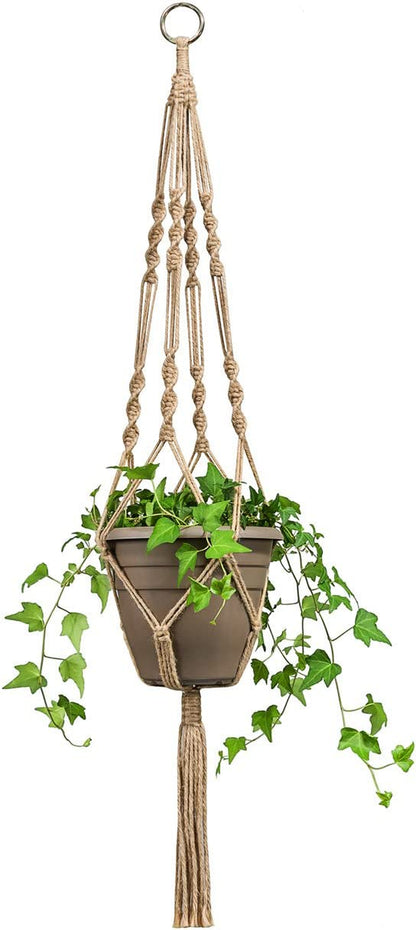 2 Pack Macrame Plant Hangers Indoor Hanging Planter Basket Decorative Flower Pot Holder Jute Rope for Indoor Outdoor Home Decor 4 Legs 40 Inch, Brown