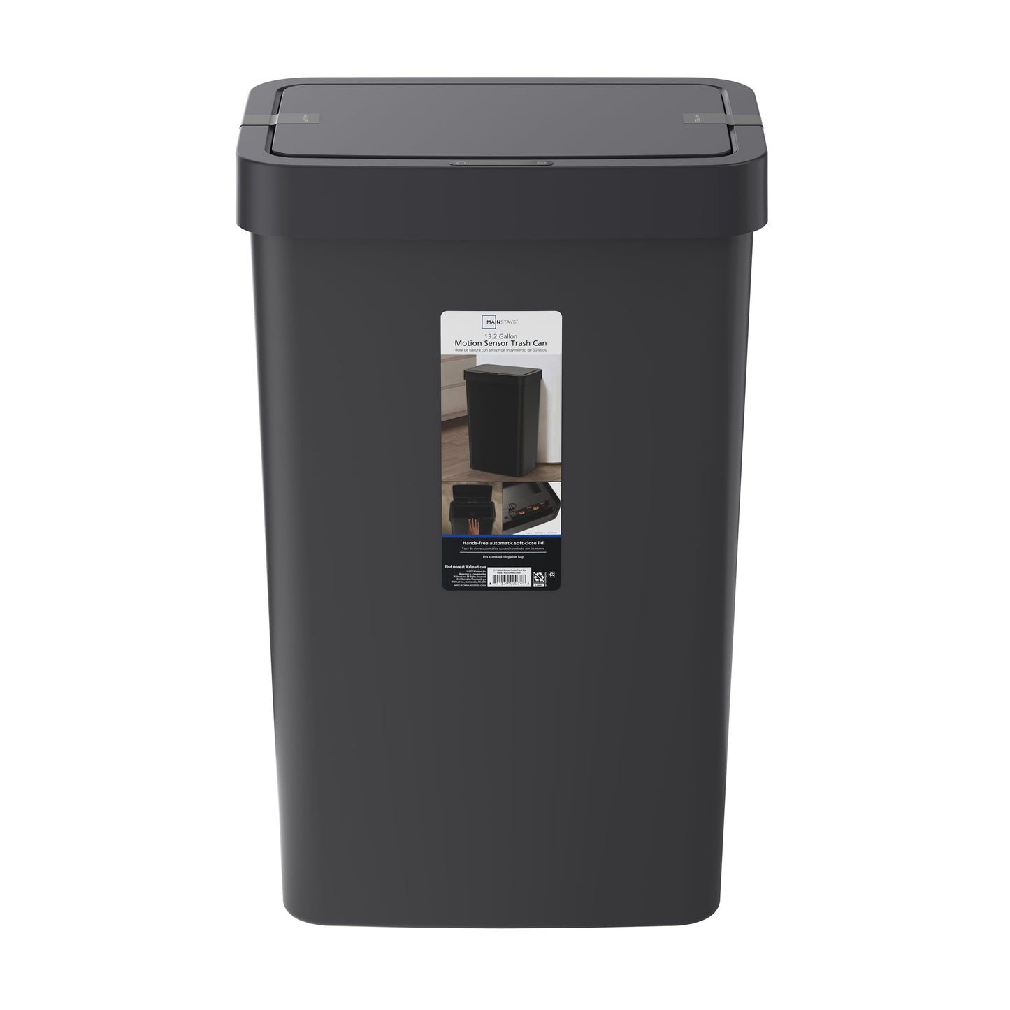 13.2 Gallon Kitchen Trash Can, Plastic Motion Sensor Kitchen Trash Can, Black