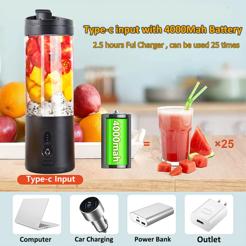 Portable Blender Mini Electric Fruit Juicer Mixer USB Rechargeable Smoothie Orange Fresh Juice Blender Portable Blender