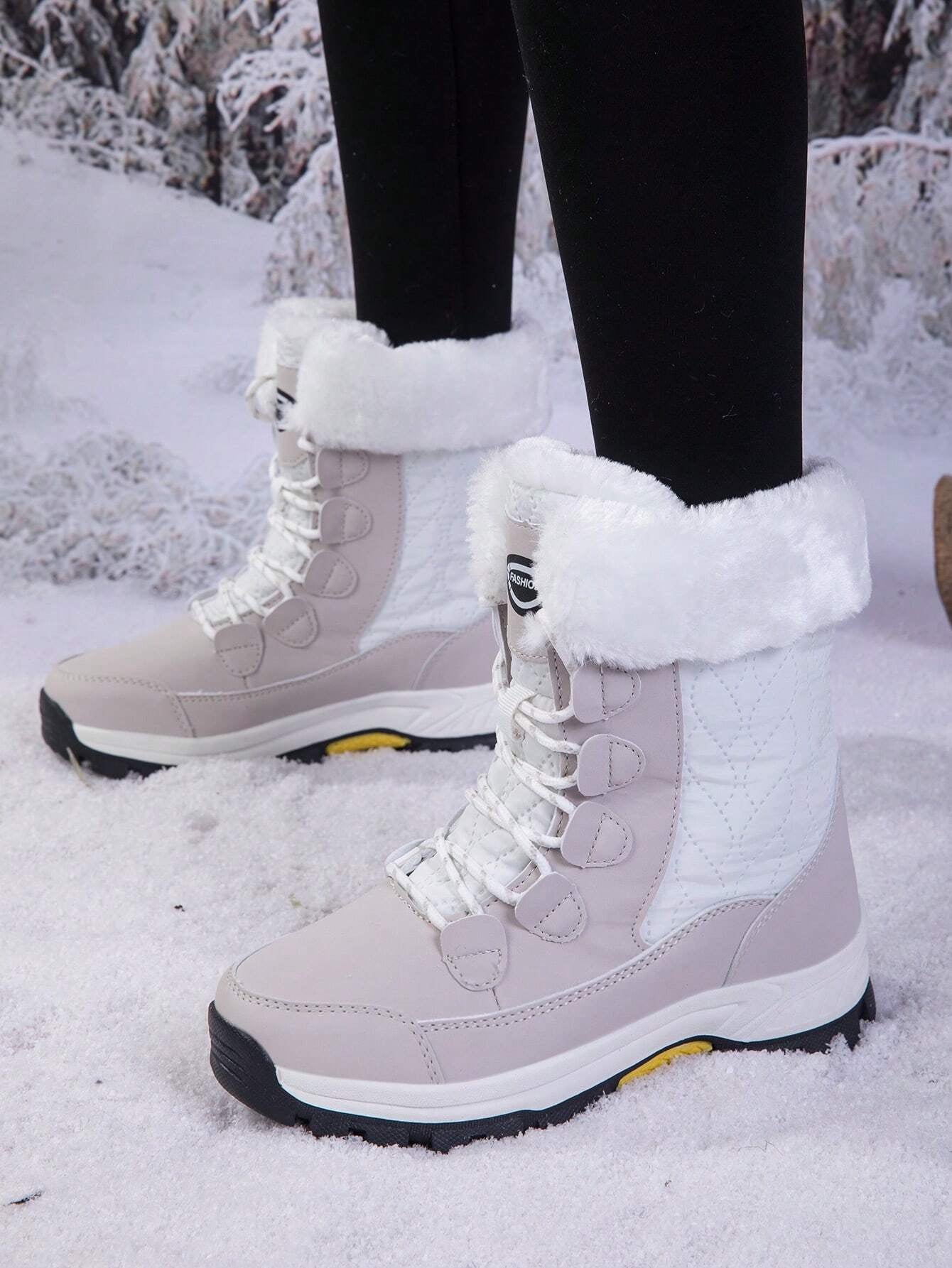 Women'S Outdoor Casual Sports Boots, Lace-Up High-Top Warm Snow Boots for Winter