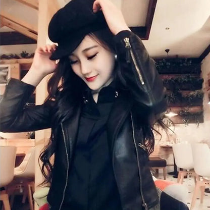 Fall Leisure Boylish Motorcycle Jacket Women Autumn Winter Black Fashion Outwear Faux Leather PU Jacket Gothic Leather Coats