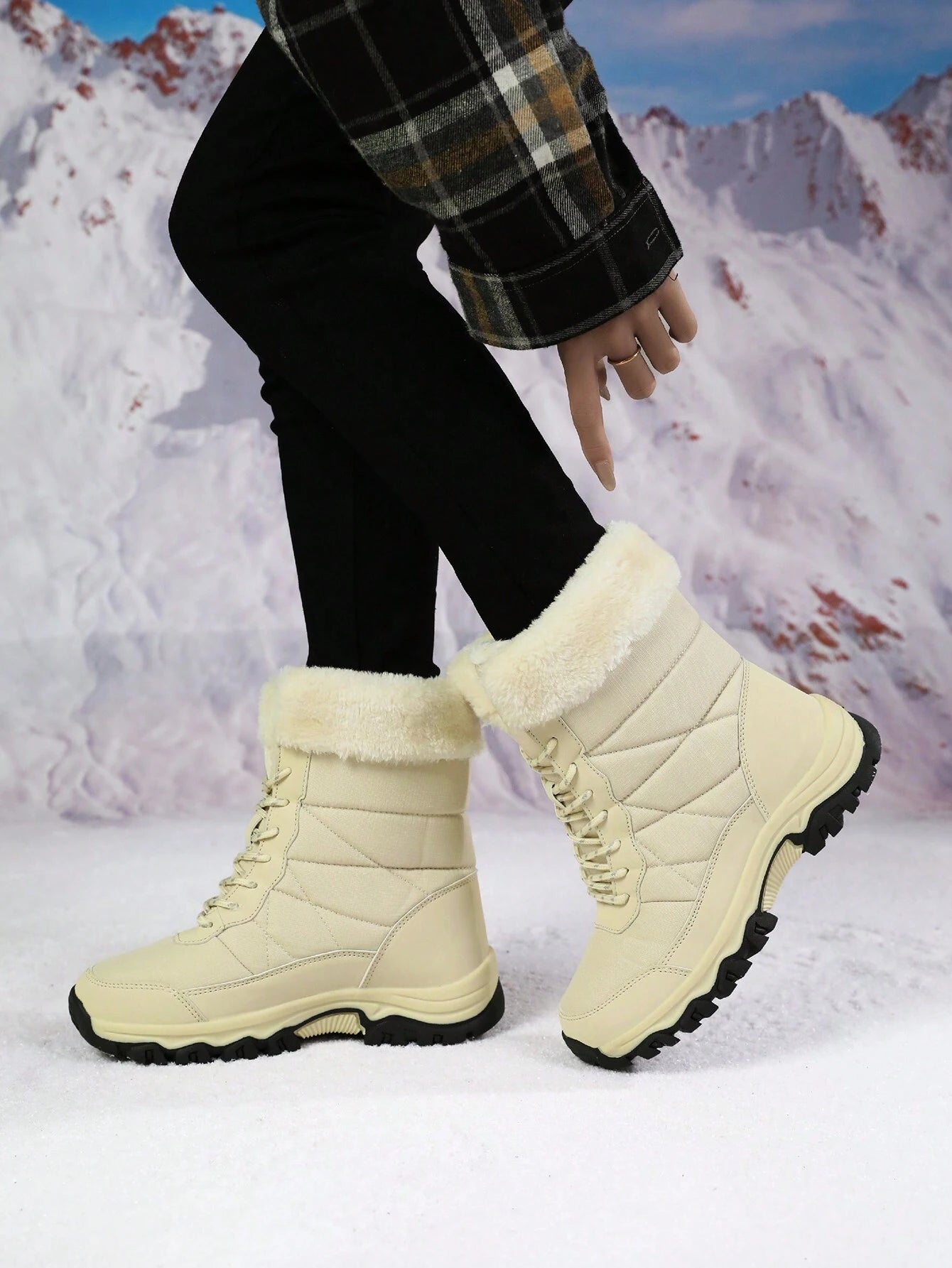 Women'S Outdoor Casual Sports Boots, Lace-Up High-Top Warm Snow Boots for Winter