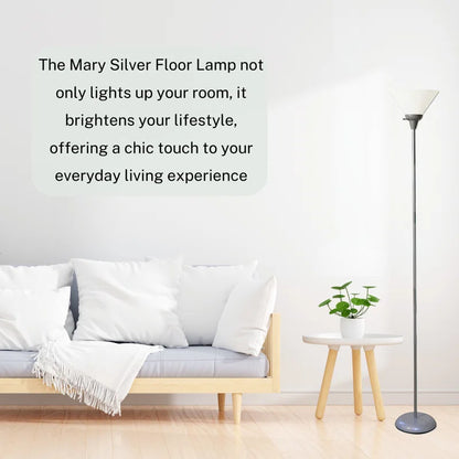 Ankrum 71" Silver Torchiere Floor Lamp with White Shade for Living Room, Bedroom, and Office