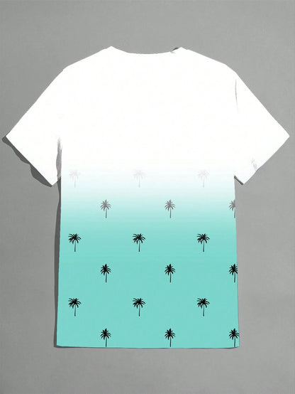 Manfinity Homme Men'S Gradient Coconut Tree Printed Short Sleeve T-Shirt