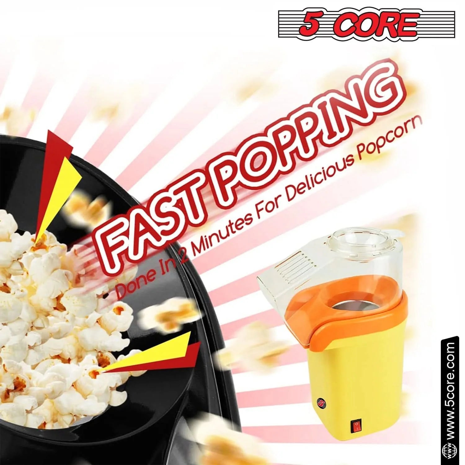 5Core Popcorn Machine 16 Cup Hot Air Popper Mini Portable Electric Pop Corn Maker