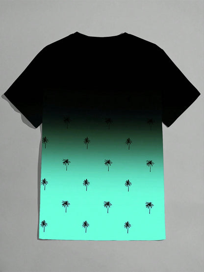 Manfinity Homme Men'S Gradient Coconut Tree Printed Short Sleeve T-Shirt