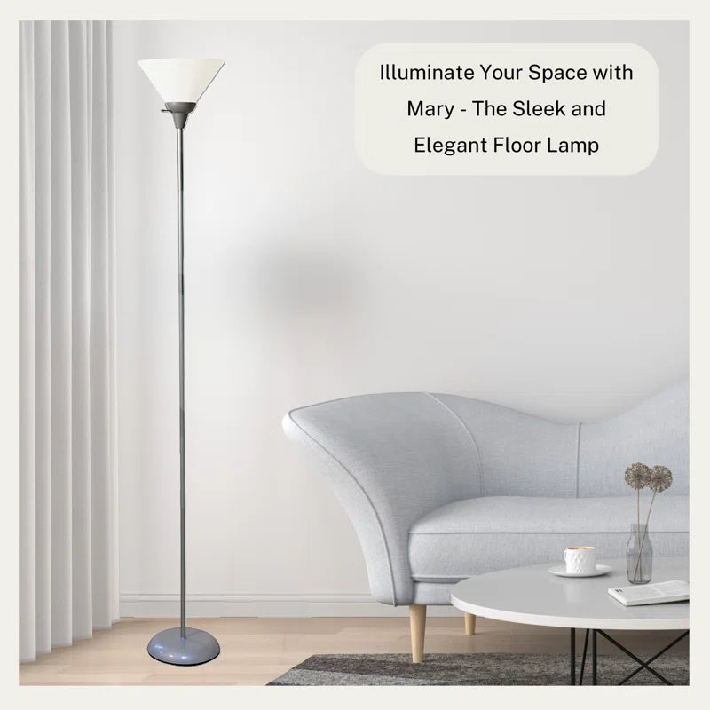 Ankrum 71" Silver Torchiere Floor Lamp with White Shade for Living Room, Bedroom, and Office