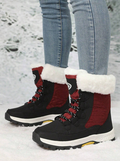 Women'S Outdoor Casual Sports Boots, Lace-Up High-Top Warm Snow Boots for Winter