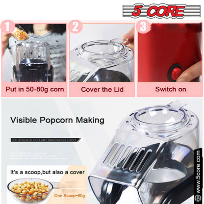 5Core Popcorn Machine 16 Cup Hot Air Popper Mini Portable Electric Pop Corn Maker