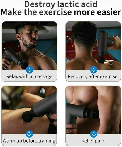 Massage Gun Percussion Massager Deep Tissue Muscle Vibrating Relaxing + 4 Heads