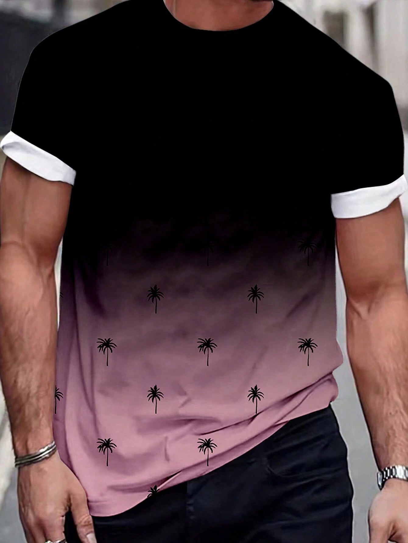 Manfinity Homme Men'S Gradient Coconut Tree Printed Short Sleeve T-Shirt