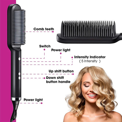 New Hair Straightener Hot Comb Anti-Scalding Ceramic Hair Curler Multi-Speed Electric Straightening Comb Curling Iron Hairbrush