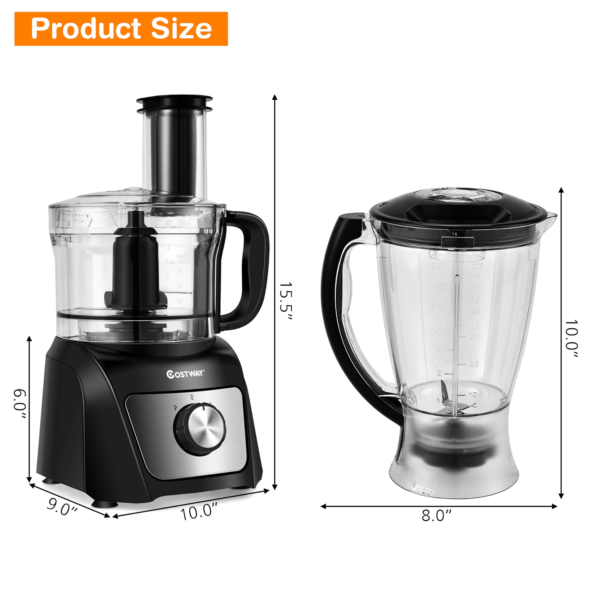 8 Cup Food Processor 500W Variable Speed Blender Chopper W/ 3 Blades