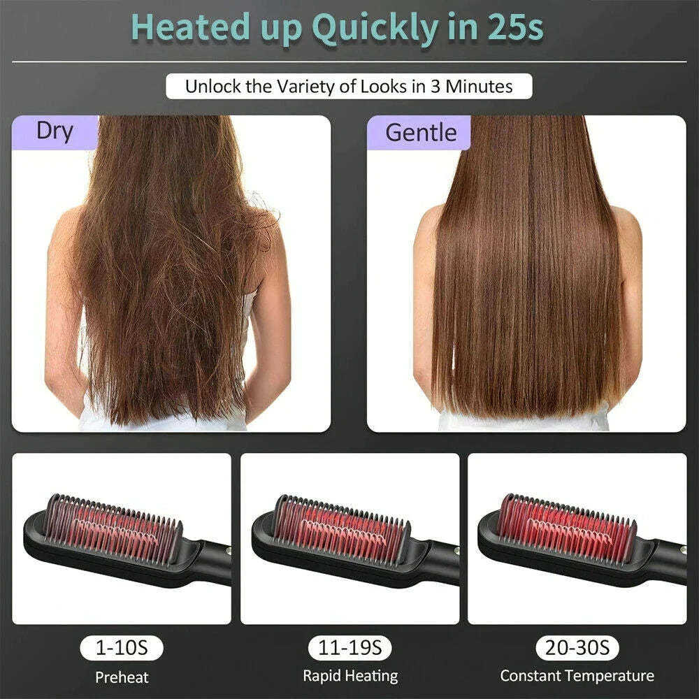 New Hair Straightener Hot Comb Anti-Scalding Ceramic Hair Curler Multi-Speed Electric Straightening Comb Curling Iron Hairbrush